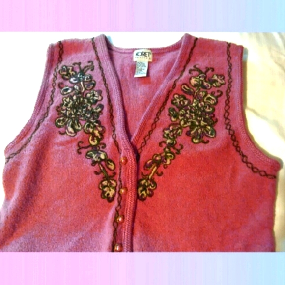Koret Plush Beaded  Enbellished Vest~sz.Lg Rose Pearl Buttons - Picture 4 of 4